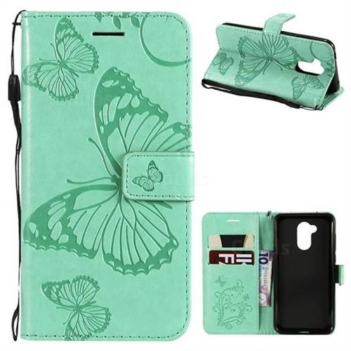Embossing 3D Butterfly Leather Wallet Case for Huawei Honor 6A - Green