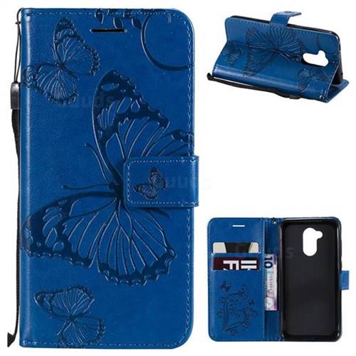 Embossing 3D Butterfly Leather Wallet Case for Huawei Honor 6A - Blue