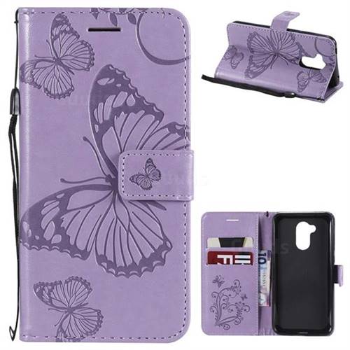 Embossing 3D Butterfly Leather Wallet Case for Huawei Honor 6A - Purple