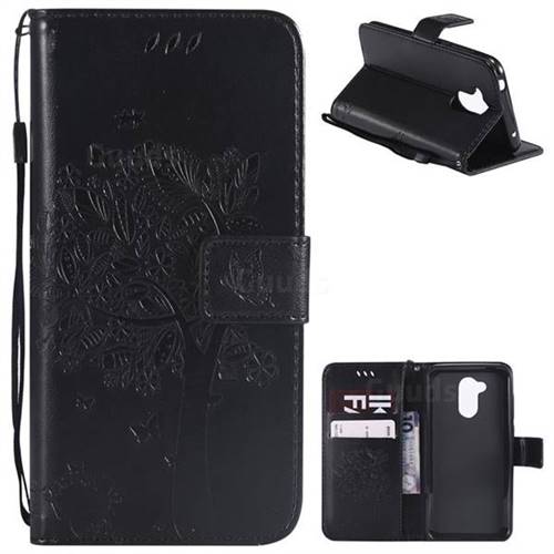 Embossing Butterfly Tree Leather Wallet Case for Huawei Honor 6A - Black