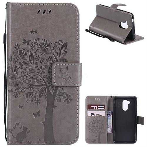Embossing Butterfly Tree Leather Wallet Case for Huawei Honor 6A - Grey