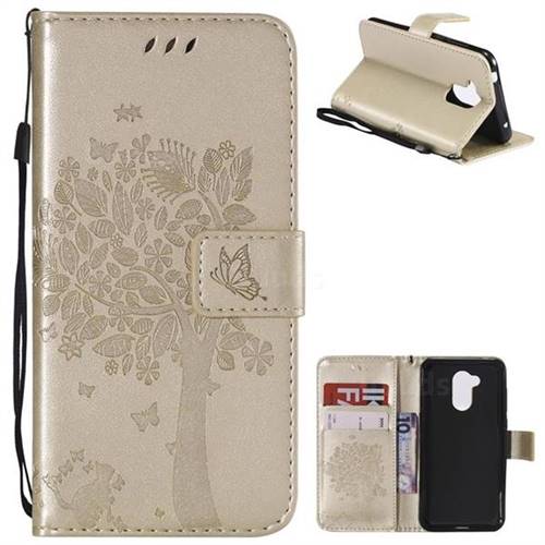 Embossing Butterfly Tree Leather Wallet Case for Huawei Honor 6A - Champagne