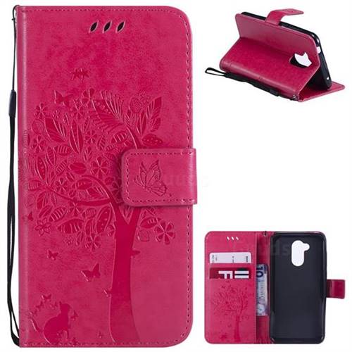 Embossing Butterfly Tree Leather Wallet Case for Huawei Honor 6A - Rose