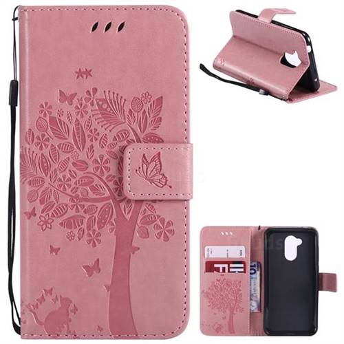 Embossing Butterfly Tree Leather Wallet Case for Huawei Honor 6A - Pink