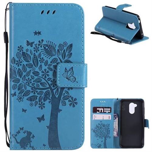 Embossing Butterfly Tree Leather Wallet Case for Huawei Honor 6A - Blue