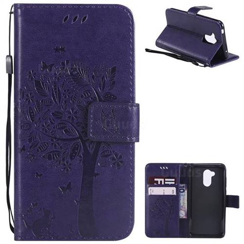 Embossing Butterfly Tree Leather Wallet Case for Huawei Honor 6A - Purple