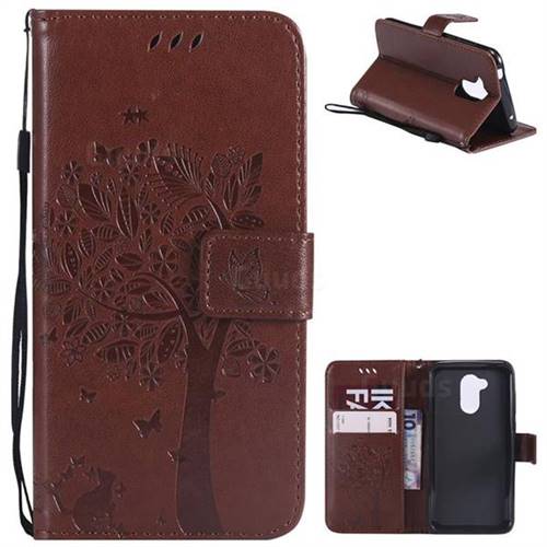 Embossing Butterfly Tree Leather Wallet Case for Huawei Honor 6A - Brown