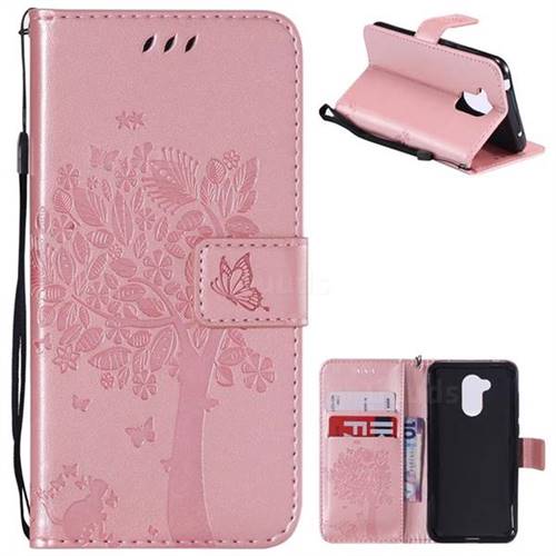 Embossing Butterfly Tree Leather Wallet Case for Huawei Honor 6A - Rose Pink