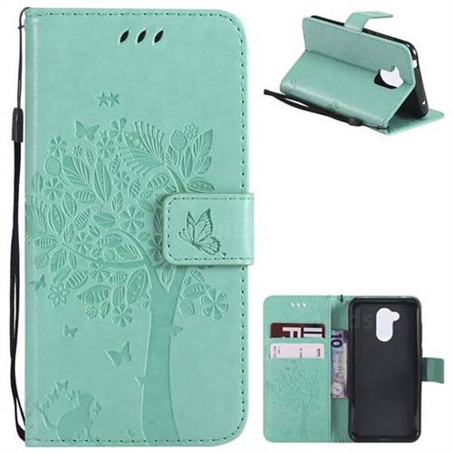 Embossing Butterfly Tree Leather Wallet Case for Huawei Honor 6A - Cyan