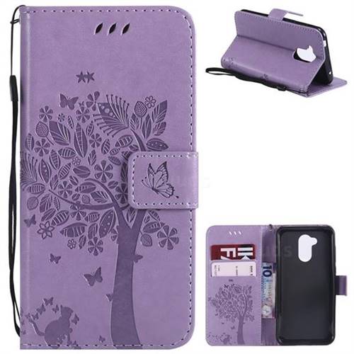 Embossing Butterfly Tree Leather Wallet Case for Huawei Honor 6A - Violet