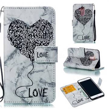 Marble Heart PU Leather Wallet Phone Case for Huawei Honor 6A - Black