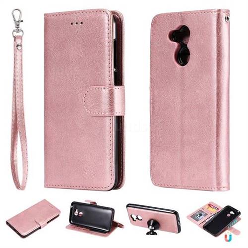 Retro Greek Detachable Magnetic PU Leather Wallet Phone Case for Huawei Honor 6A - Rose Gold