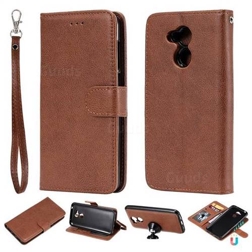 Retro Greek Detachable Magnetic PU Leather Wallet Phone Case for Huawei Honor 6A - Brown