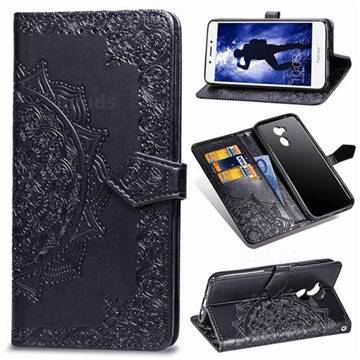 Embossing Imprint Mandala Flower Leather Wallet Case for Huawei Honor 6A - Black