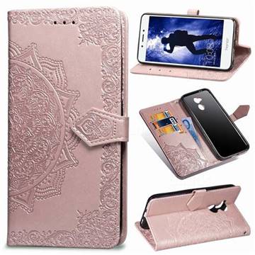 Embossing Imprint Mandala Flower Leather Wallet Case for Huawei Honor 6A - Rose Gold