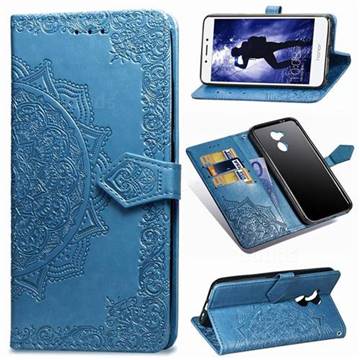 Embossing Imprint Mandala Flower Leather Wallet Case for Huawei Honor 6A - Blue
