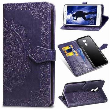 Embossing Imprint Mandala Flower Leather Wallet Case for Huawei Honor 6A - Purple