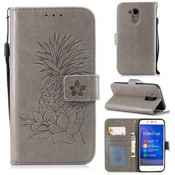 Embossing Flower Pineapple Leather Wallet Case for Huawei Honor 6A - Gray