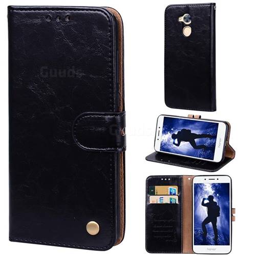 Luxury Retro Oil Wax PU Leather Wallet Phone Case for Huawei Honor 6A - Deep Black