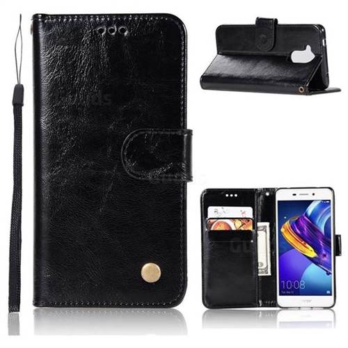 Luxury Retro Leather Wallet Case for Huawei Honor 6C Pro - Black