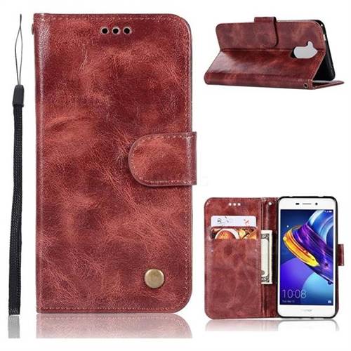 Luxury Retro Leather Wallet Case for Huawei Honor 6C Pro - Wine Red
