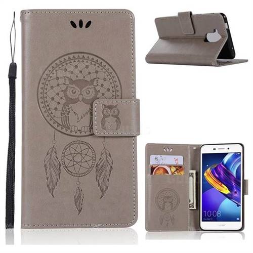 Intricate Embossing Owl Campanula Leather Wallet Case for Huawei Honor 6C Pro - Grey
