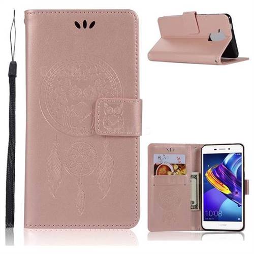 Intricate Embossing Owl Campanula Leather Wallet Case for Huawei Honor 6C Pro - Rose Gold