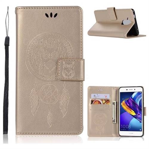 Intricate Embossing Owl Campanula Leather Wallet Case for Huawei Honor 6C Pro - Champagne