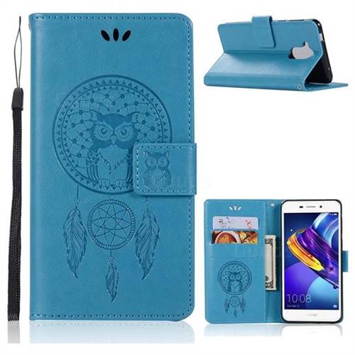 Intricate Embossing Owl Campanula Leather Wallet Case for Huawei Honor 6C Pro - Blue