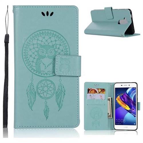 Intricate Embossing Owl Campanula Leather Wallet Case for Huawei Honor 6C Pro - Green