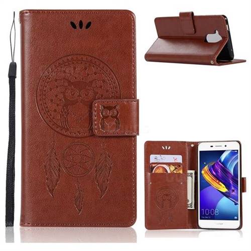 Intricate Embossing Owl Campanula Leather Wallet Case for Huawei Honor 6C Pro - Brown