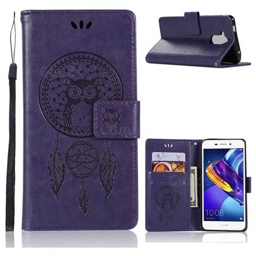 Intricate Embossing Owl Campanula Leather Wallet Case for Huawei Honor 6C Pro - Purple