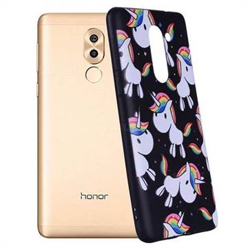 Rainbow Unicorn 3D Embossed Relief Black Soft Back Cover for Huawei Honor 6X Mate9 Lite