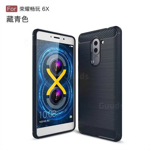 Luxury Carbon Fiber Brushed Wire Drawing Silicone TPU Back Cover for Huawei Honor 6X Mate9 Lite - Navy