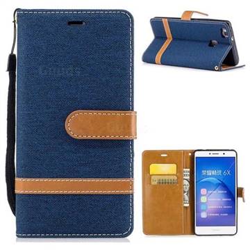 Jeans Cowboy Denim Leather Wallet Case for Huawei Honor 6X Mate9 Lite - Dark Blue