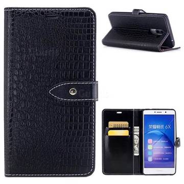 Luxury Retro Crocodile PU Leather Wallet Case for Huawei Honor 6X Mate9 Lite - Black