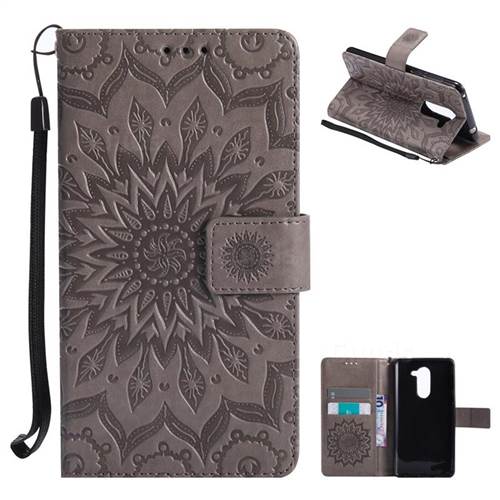 Embossing Sunflower Leather Wallet Case for Huawei Honor 6X Mate9 Lite - Gray