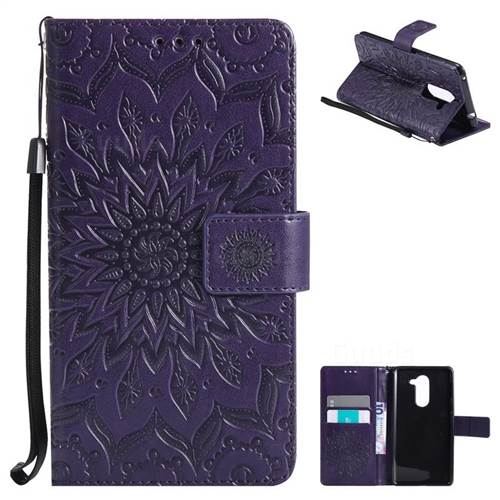 Embossing Sunflower Leather Wallet Case for Huawei Honor 6X Mate9 Lite - Purple