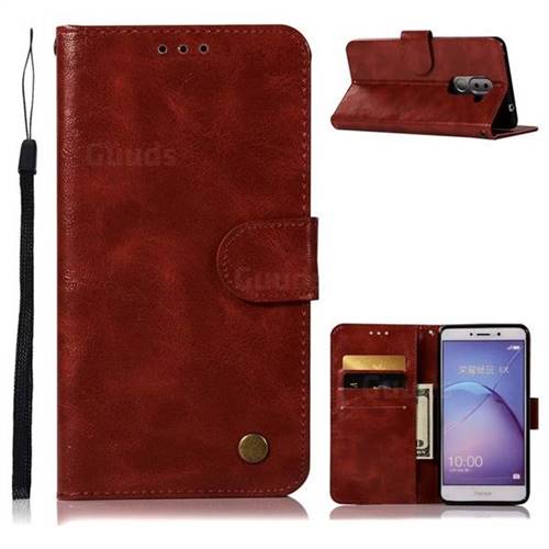 Luxury Retro Leather Wallet Case for Huawei Honor 6X Mate9 Lite - Wine Red