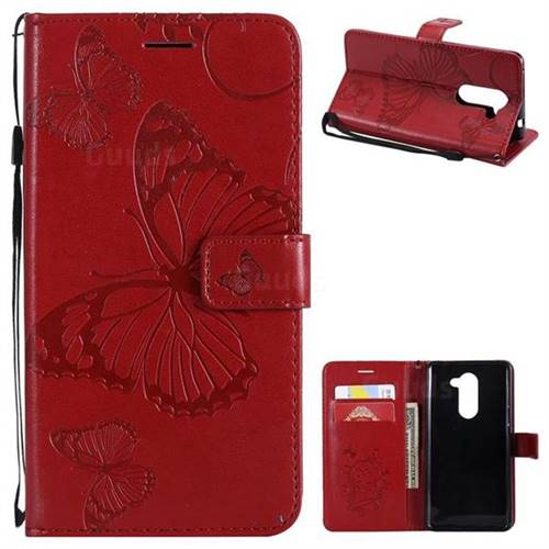 Embossing 3D Butterfly Leather Wallet Case for Huawei Honor 6X Mate9 Lite - Red