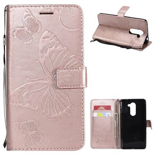 Embossing 3D Butterfly Leather Wallet Case for Huawei Honor 6X Mate9 Lite - Rose Gold