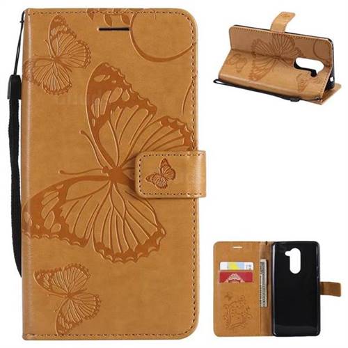 Embossing 3D Butterfly Leather Wallet Case for Huawei Honor 6X Mate9 Lite - Yellow