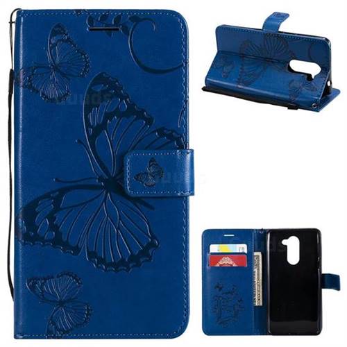 Embossing 3D Butterfly Leather Wallet Case for Huawei Honor 6X Mate9 Lite - Blue