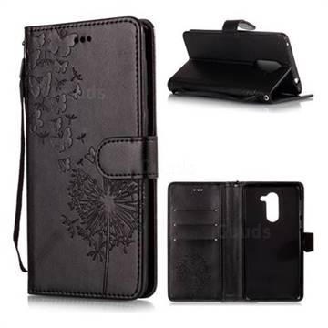 Intricate Embossing Dandelion Butterfly Leather Wallet Case for Huawei Honor 6X Mate9 Lite - Black