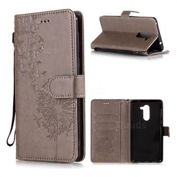 Intricate Embossing Dandelion Butterfly Leather Wallet Case for Huawei Honor 6X Mate9 Lite - Gray