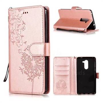 Intricate Embossing Dandelion Butterfly Leather Wallet Case for Huawei Honor 6X Mate9 Lite - Rose Gold