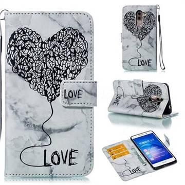 Marble Heart PU Leather Wallet Phone Case for Huawei Honor 6X Mate9 Lite - Black