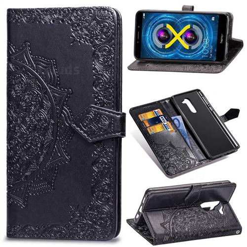 Embossing Imprint Mandala Flower Leather Wallet Case for Huawei Honor 6X Mate9 Lite - Black