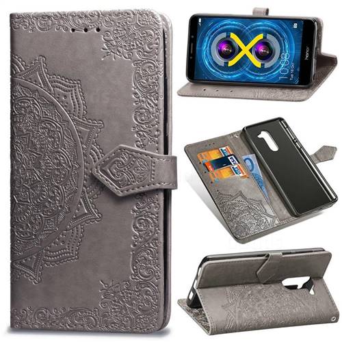 Embossing Imprint Mandala Flower Leather Wallet Case for Huawei Honor 6X Mate9 Lite - Gray