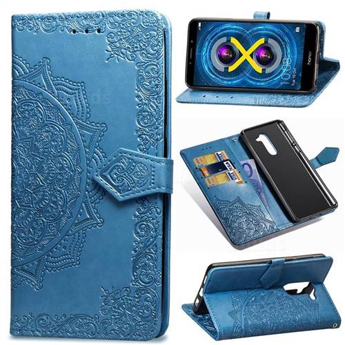 Embossing Imprint Mandala Flower Leather Wallet Case for Huawei Honor 6X Mate9 Lite - Blue